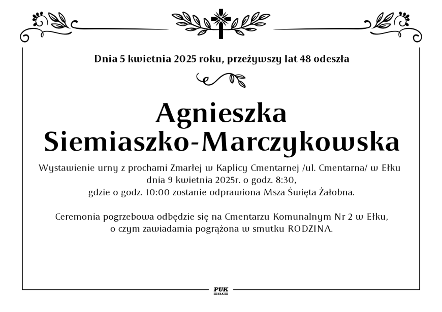 Agnieszka Siemiaszko-Marczykowska - nekrolog
